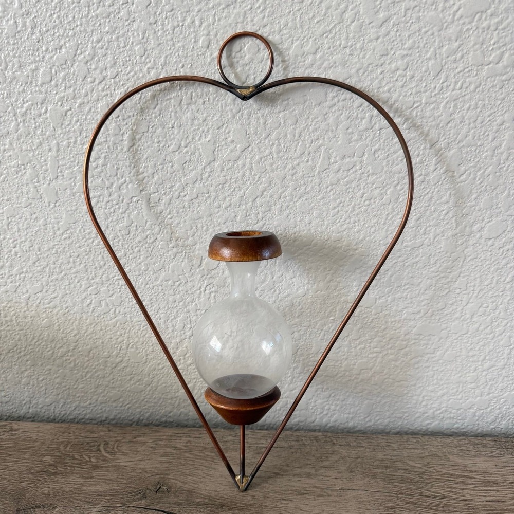 Hanging Plant Propagation Rooter w/ Wood Trimmed Glass Vase Sprouter Copper MCM